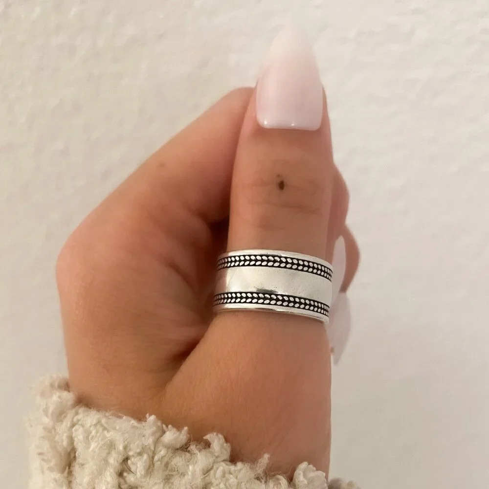 925 Sterling Silver Thick Wide Ring Band Chunky Ring Modern Adjustable Ring Band